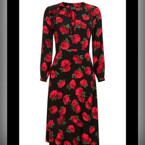 Topshop red rose floral dress bow neckline